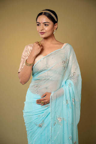 Sky blue Chiffon Saree