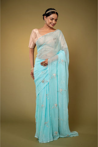 Sky blue Chiffon Saree