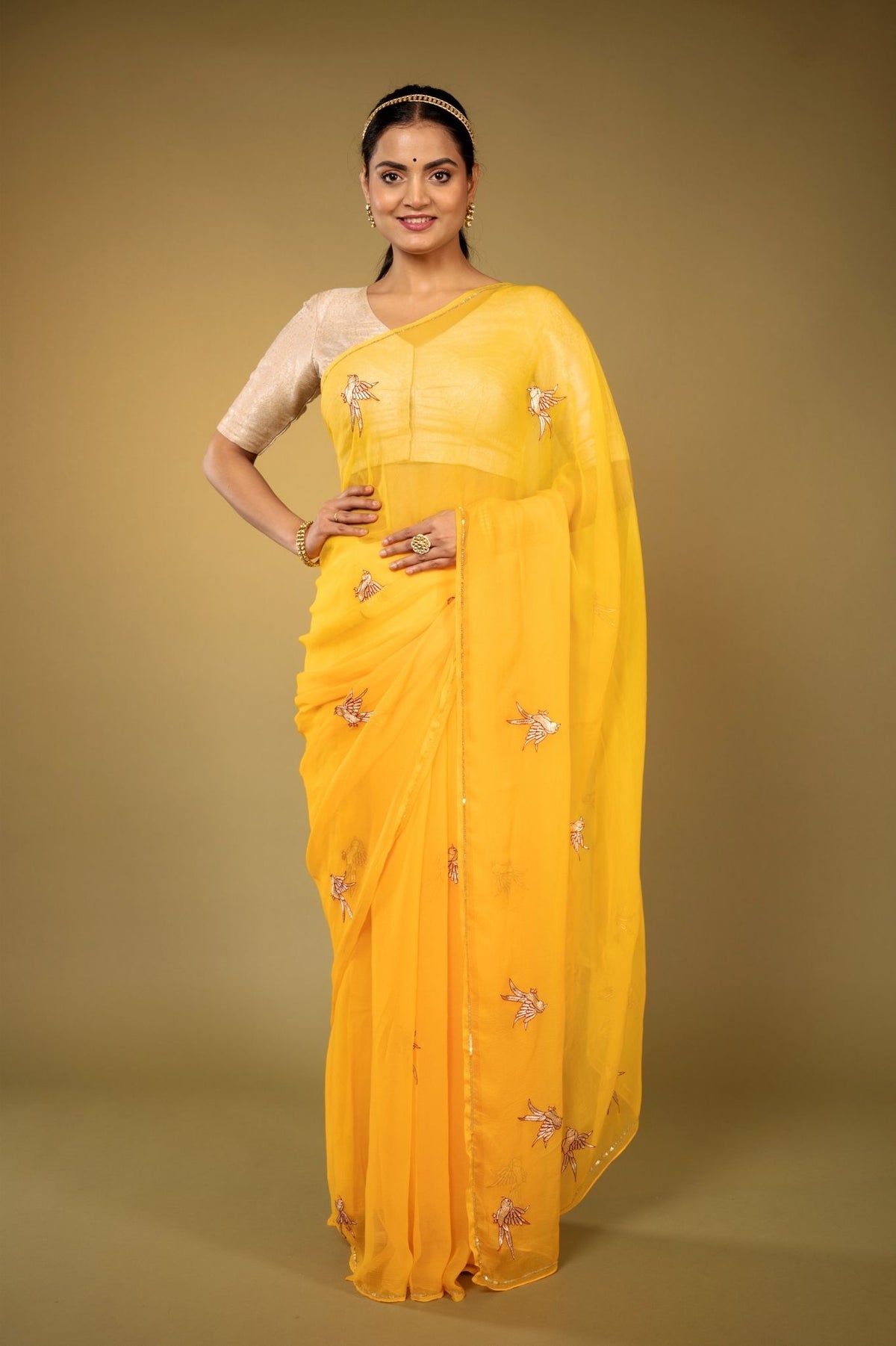 Yellow Chiffon Saree