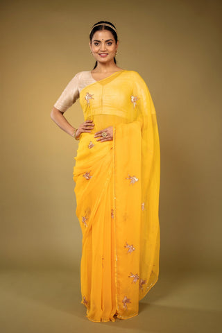 Yellow Chiffon Saree