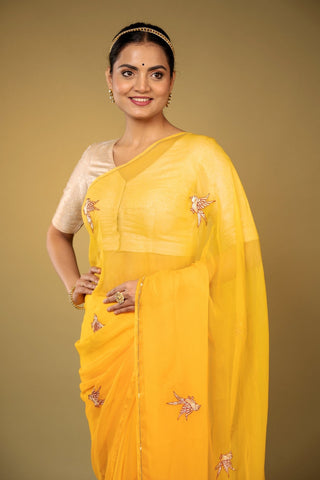 Yellow Chiffon Saree