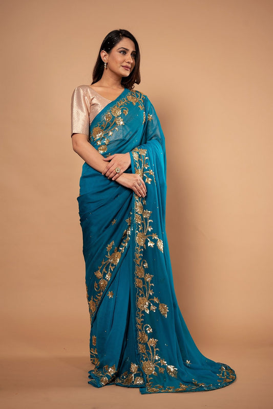 Viscose Chiffon Siquin Work Saree