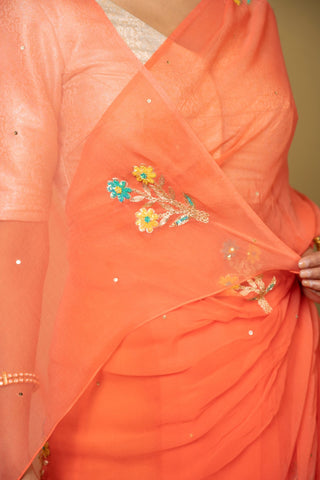 Peach Chiffon Saree