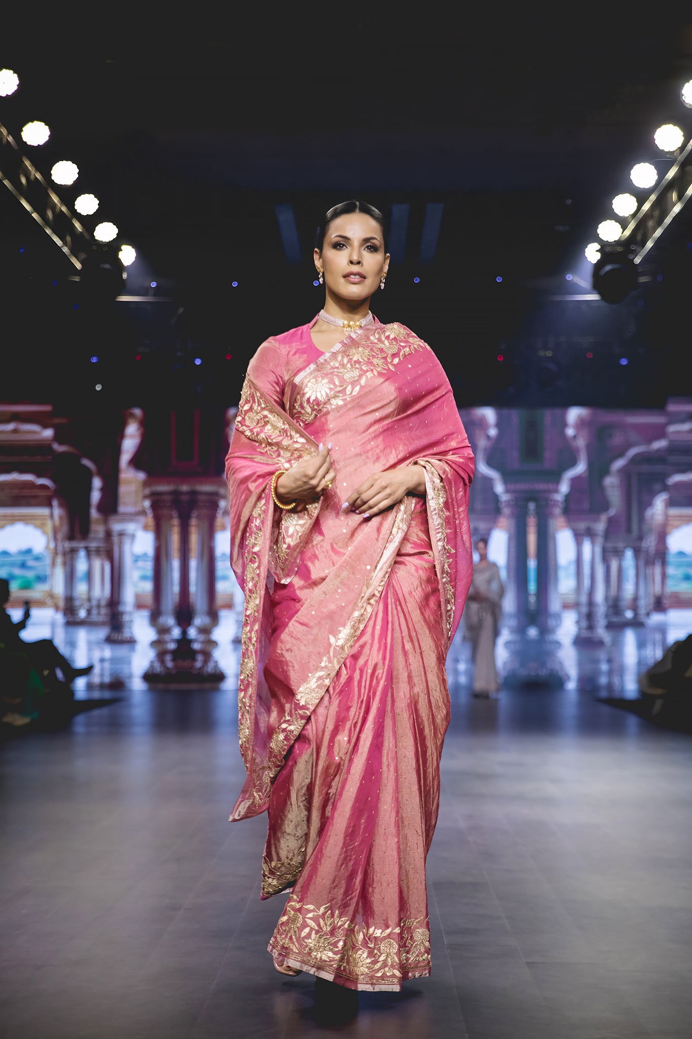 Rani Pure Tissue Aari Sequins Cut-work Border & Motif /Booty Handwork Party Wear Saree with Blouse