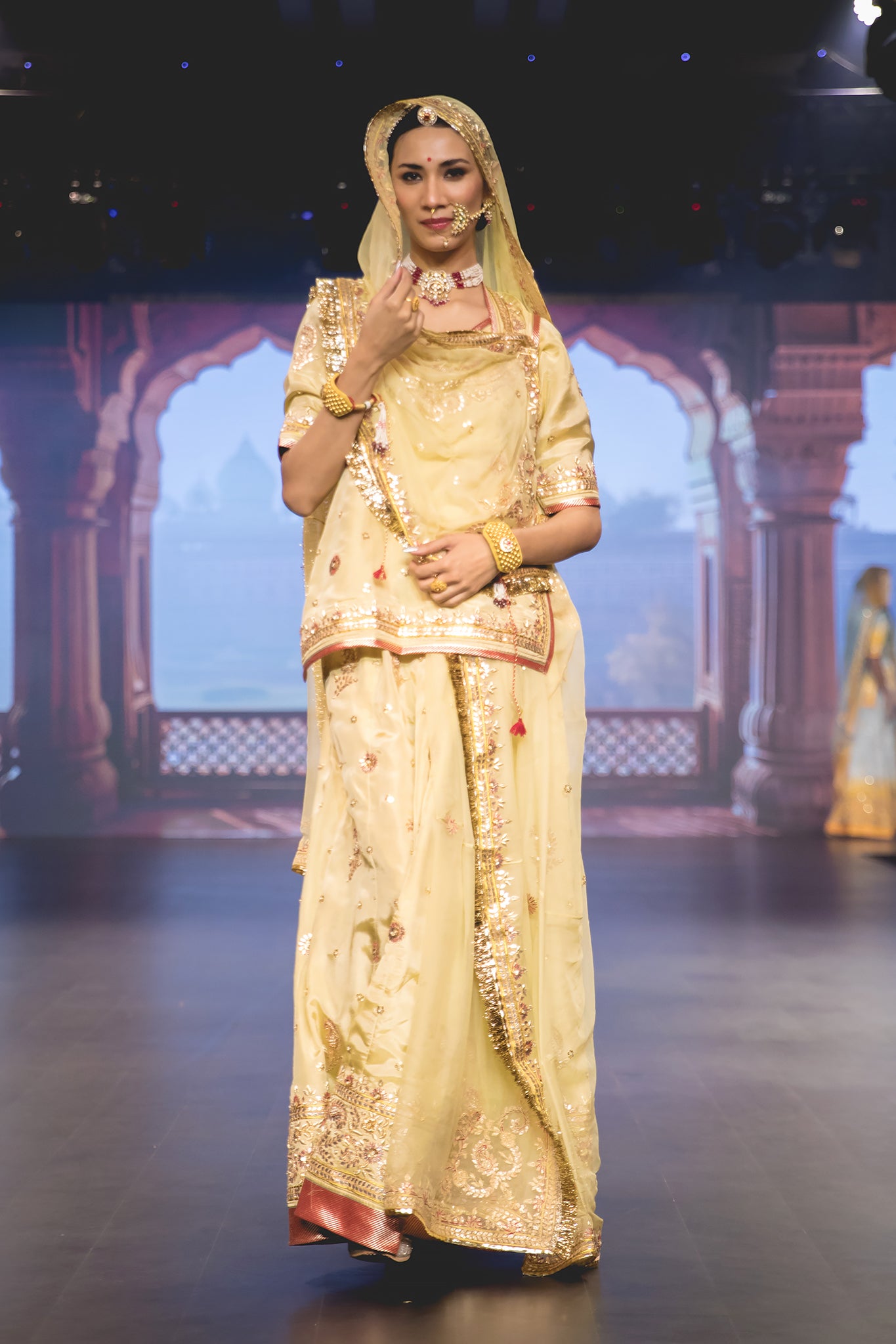 Butter Yellow Viscose Tissue Gotta Patti Zardozi  Handwork  Poshak with pure odhna (unstitched)