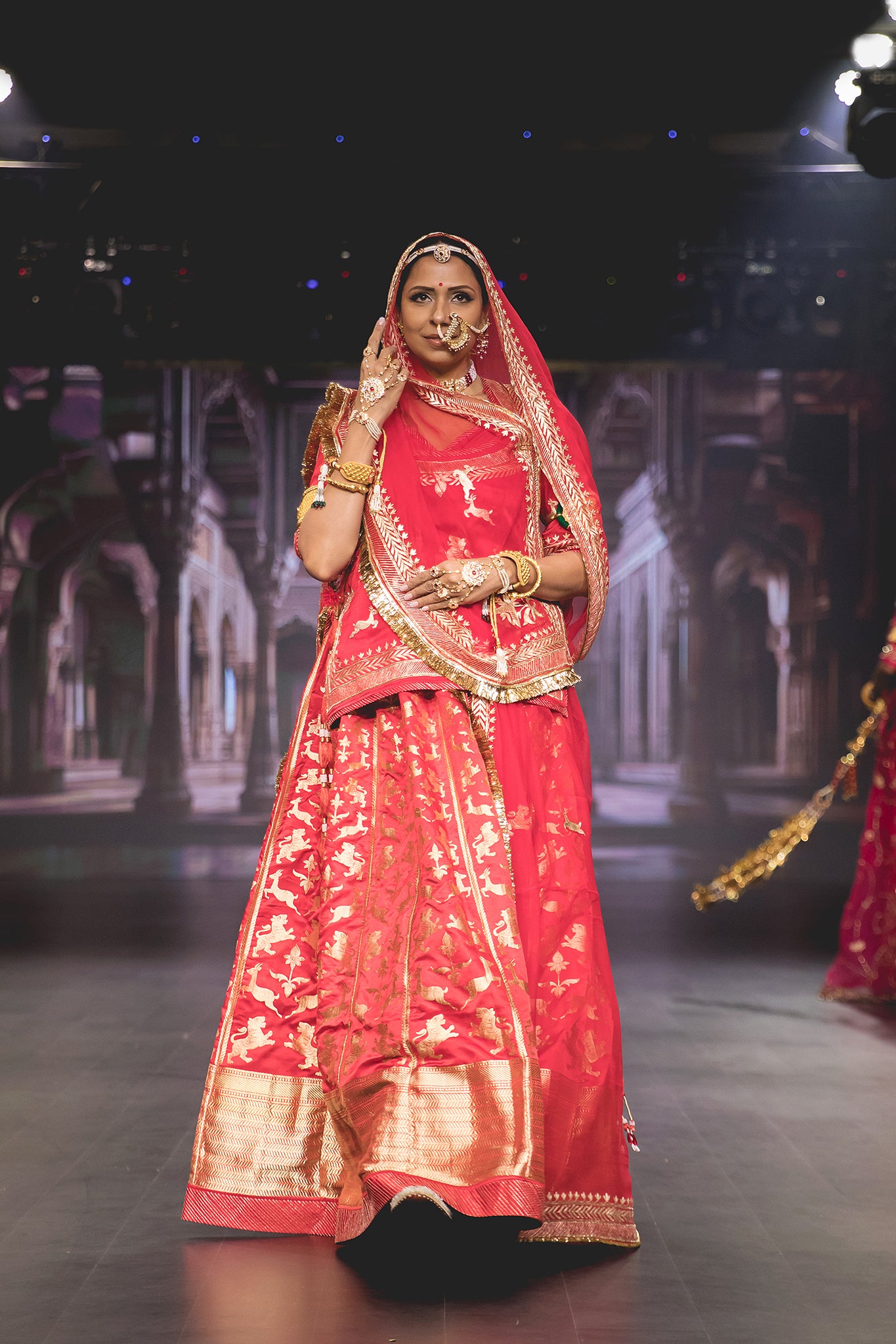 Red Pure Silk Banarsi Shikharga Handloom  Poshak with Pure Odhana (unstitched)