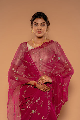 Kar Dana Sequins Wine Saree