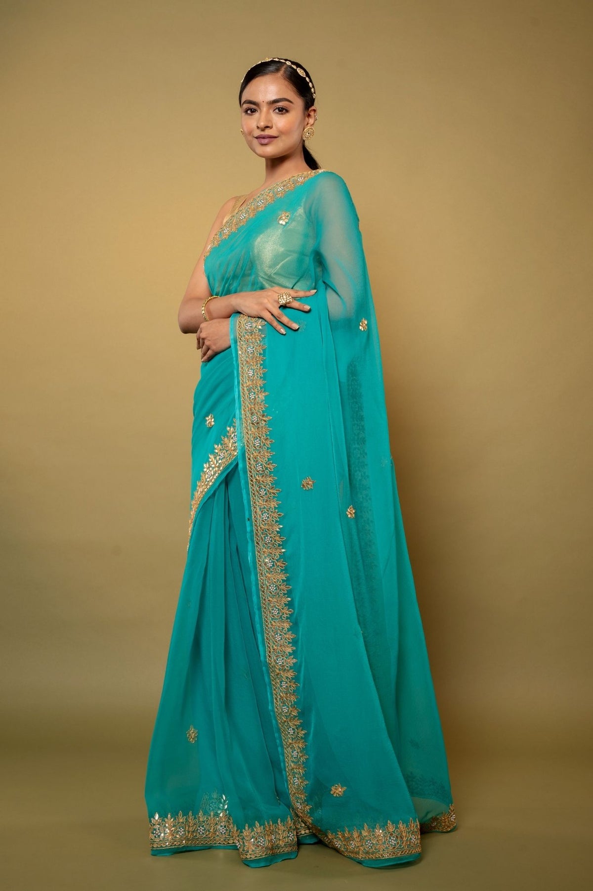 Gotapatti work Chiffon Saree