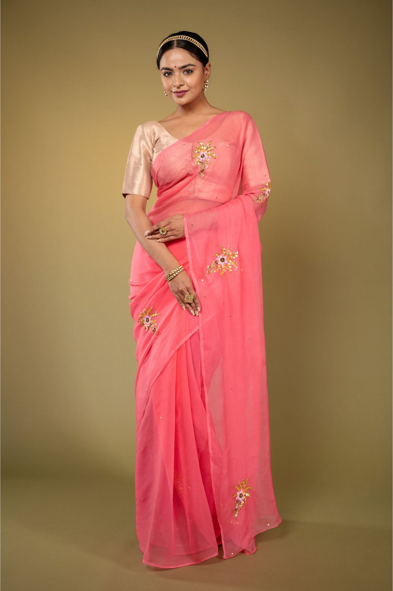 Gajri Pink Chiffon Saree