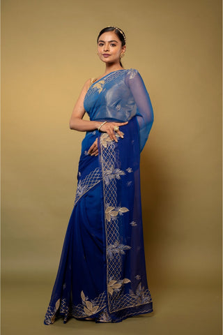 Blue Ombre Viscose Chiffon Saree