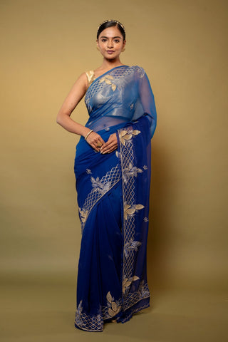 Blue Ombre Viscose Chiffon Saree