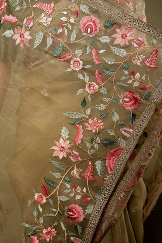 Pure Organza Resham Work Saree