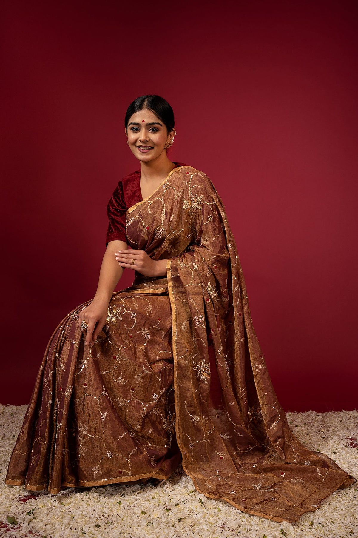 Handloom Tissue Rust Saree