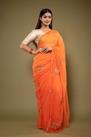 Viscose Chiffon Aari Siquin Work Saree