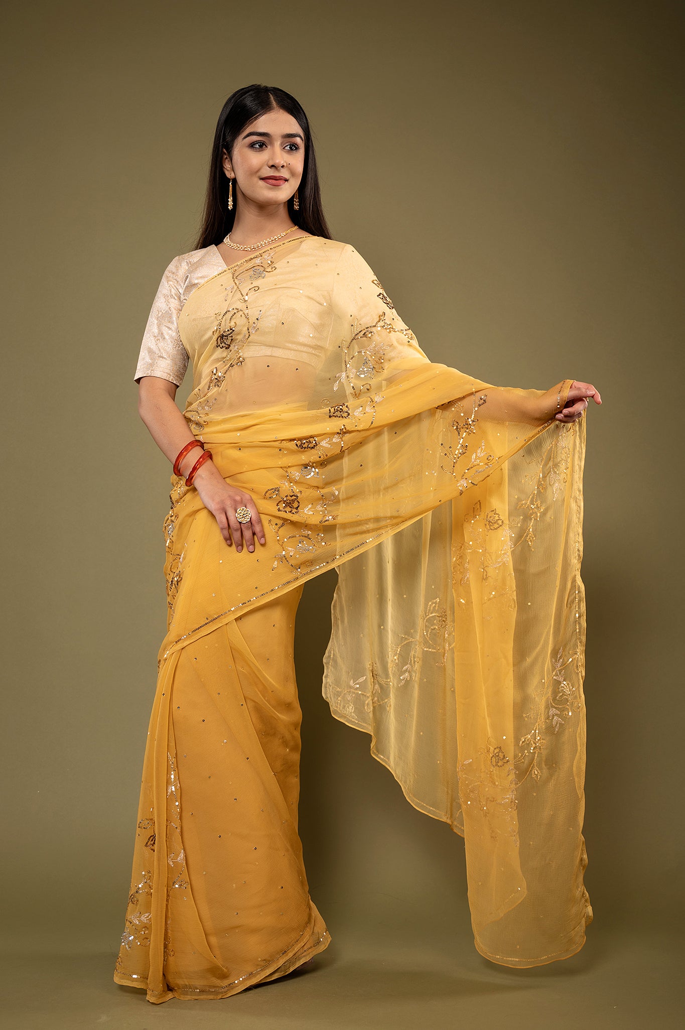 Viscose Chiffon Siquin Work Saree