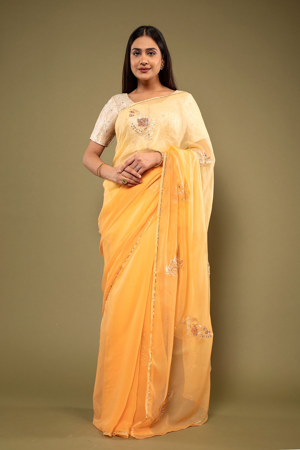 Viscose Choffon Aari Siquin Work Saree