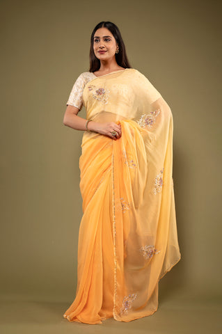 Viscose Choffon Aari Siquin Work Saree