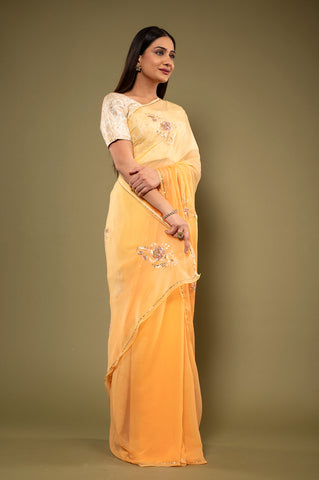 Viscose Choffon Aari Siquin Work Saree