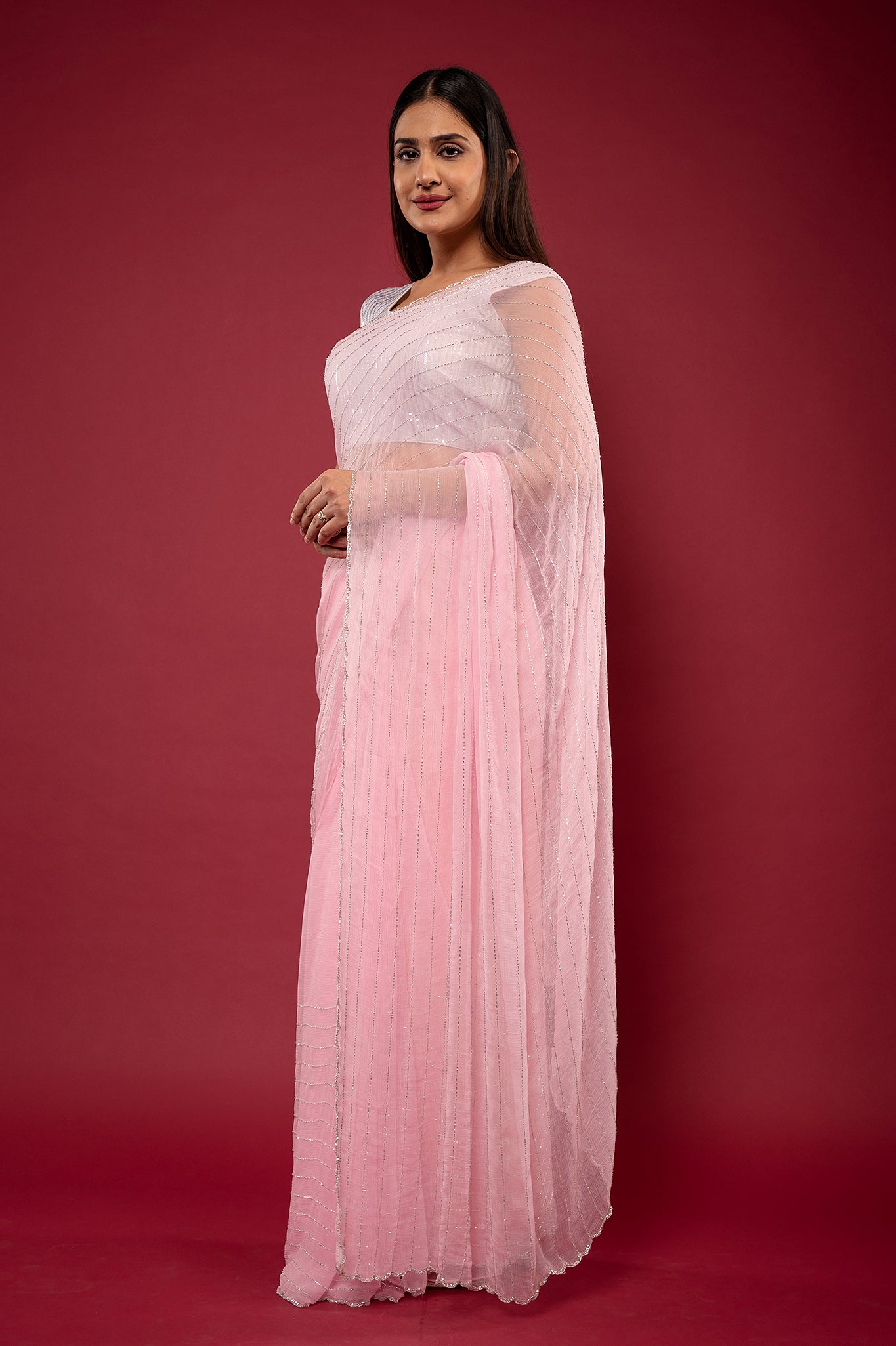 Viscose Chiffon Siquin Work Saree