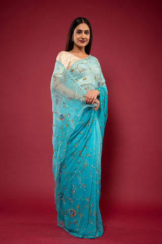 Viscose Chiffon Aari Siquin Work Saree