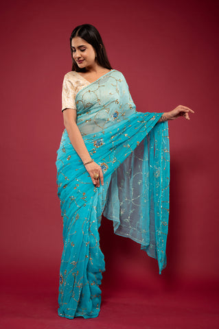 Viscose Chiffon Aari Siquin Work Saree