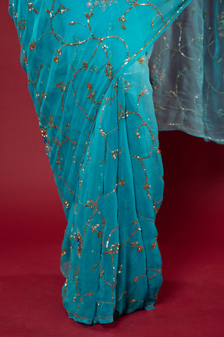 Viscose Chiffon Aari Siquin Work Saree