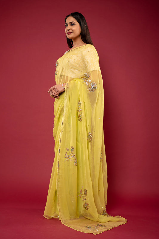 Viscose Chiffon Siquin Work Saree