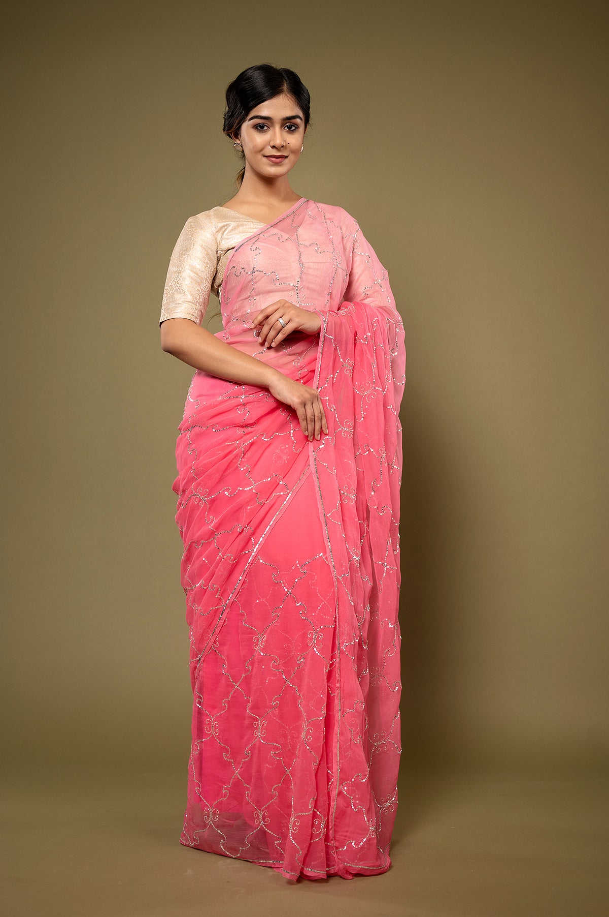 Viscose Chiffon Butta Work Saree