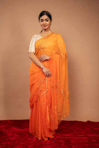 Viscose Chiffon Orange Aari Siquin Saree