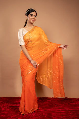 Viscose Chiffon Orange Aari Siquin Saree