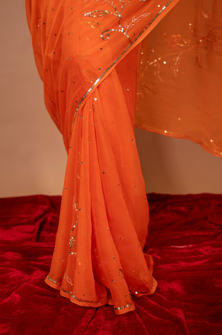 Viscose Chiffon Orange Aari Siquin Saree