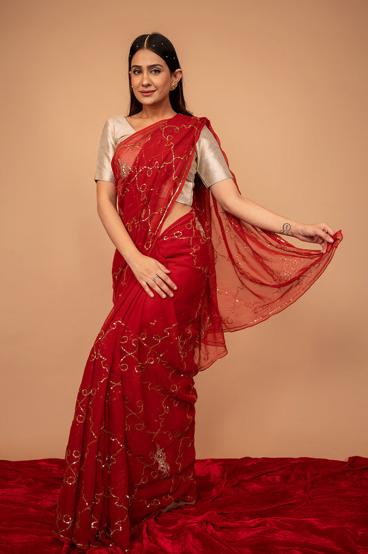 Viscose Chiffon Siquin Work Saree