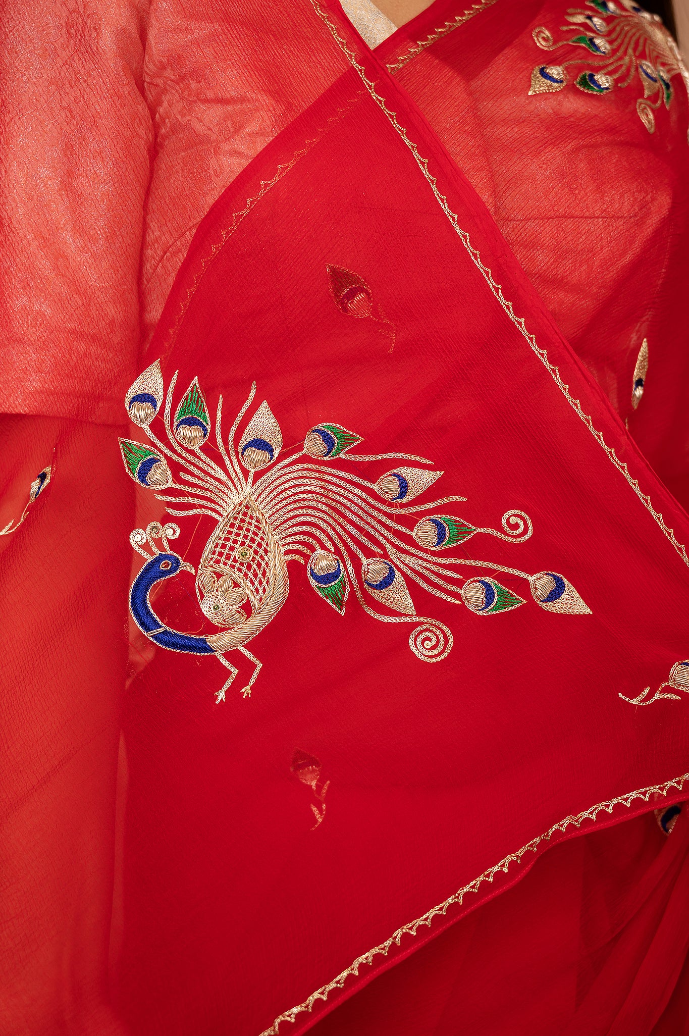 Viscose Chiffon Peacock  Work Saree