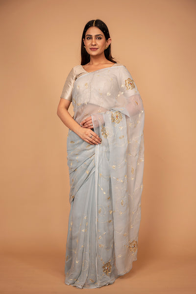 Viscose Chiffon Aari Cutt Work Saree