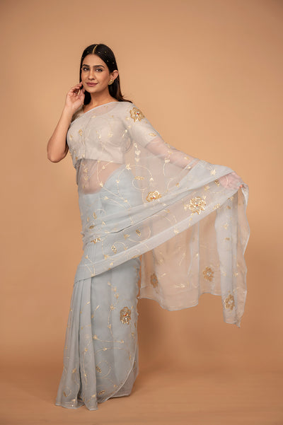 Viscose Chiffon Aari Cutt Work Saree