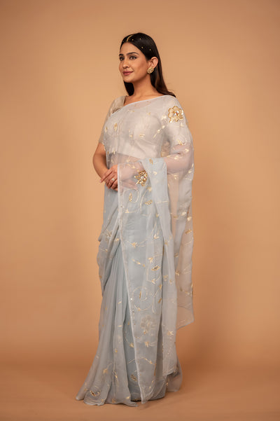 Viscose Chiffon Aari Cutt Work Saree