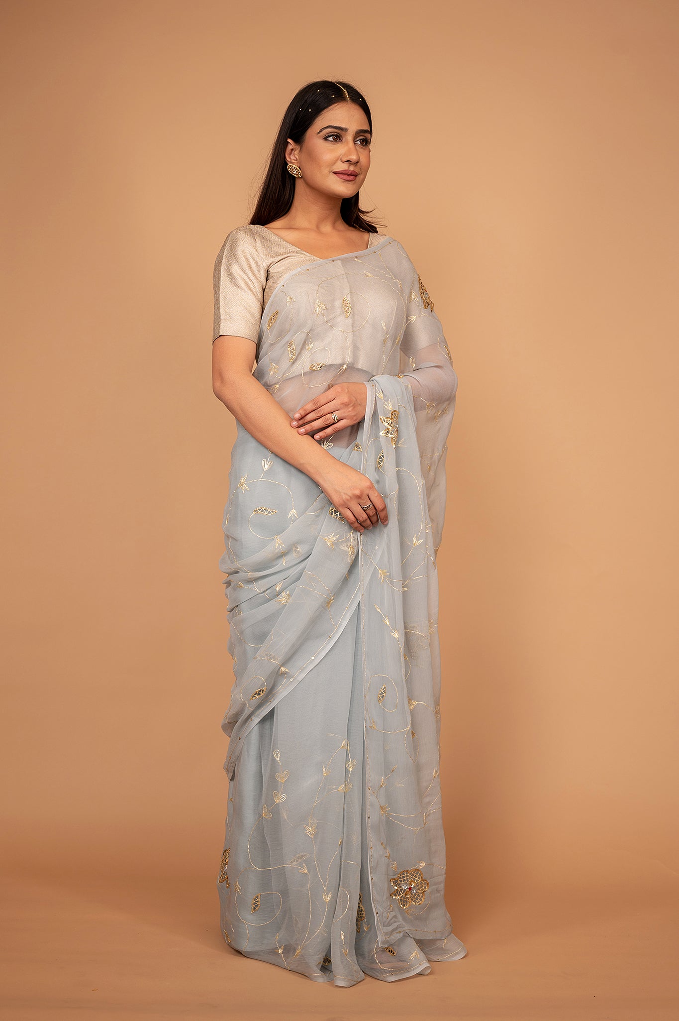 Viscose Chiffon Aari Cutt Work Saree