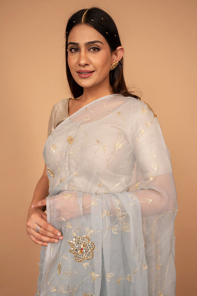 Viscose Chiffon Aari Cutt Work Saree