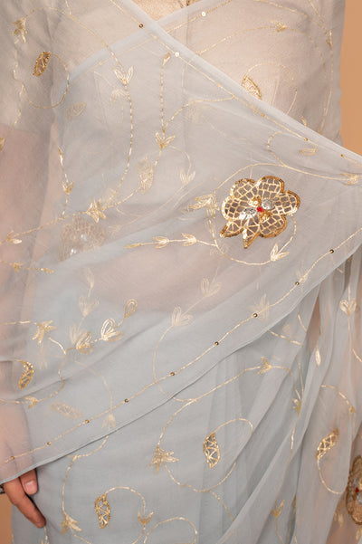 Viscose Chiffon Aari Cutt Work Saree