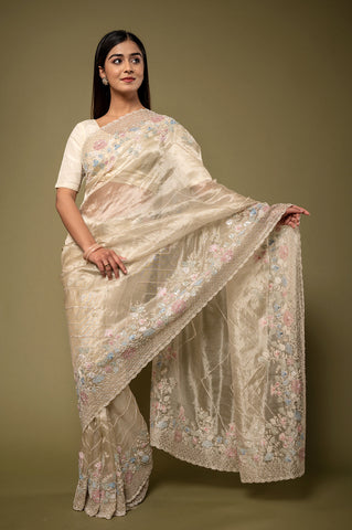 Tissue Siquin Work Saree