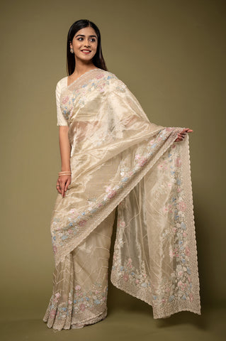 Tissue Siquin Work Saree