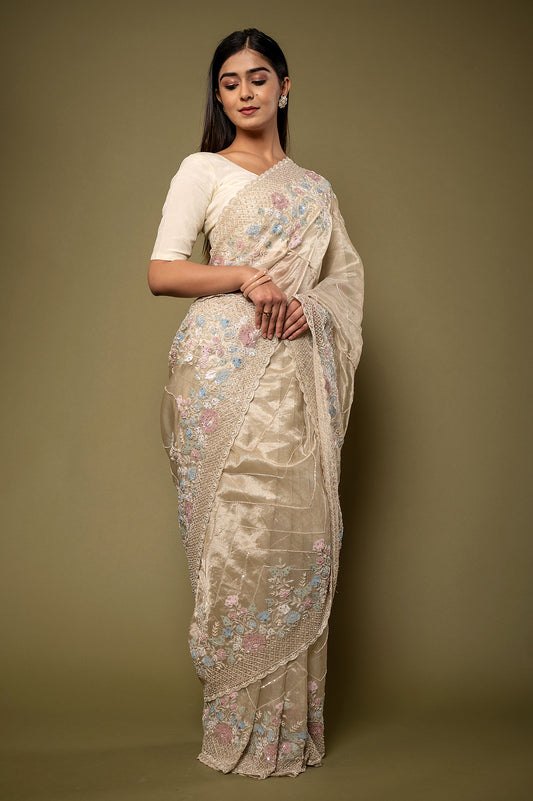 Tissue Siquin Work Saree