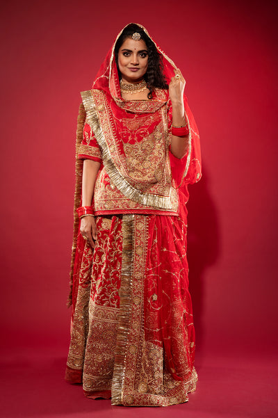 Satin Silk Surkh Rajputi Poshak