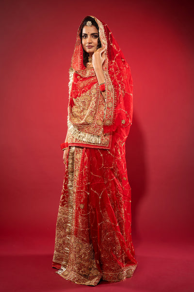 Satin Silk Surkh Rajputi Poshak