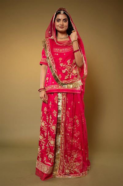 Satin Silk Gulabi Rajputi Poshak