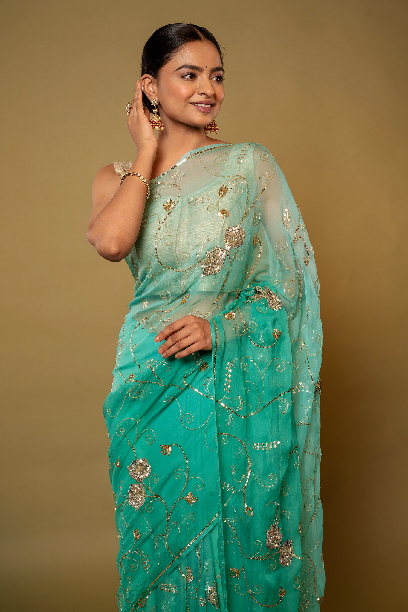 Sage Olive Chiffon Saree