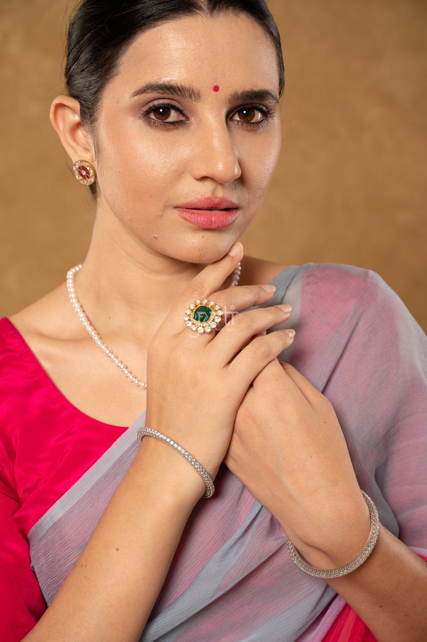 Grey Pink Red Shaded Pure Chiffon  Hand-Dye  Saree  with Blouse