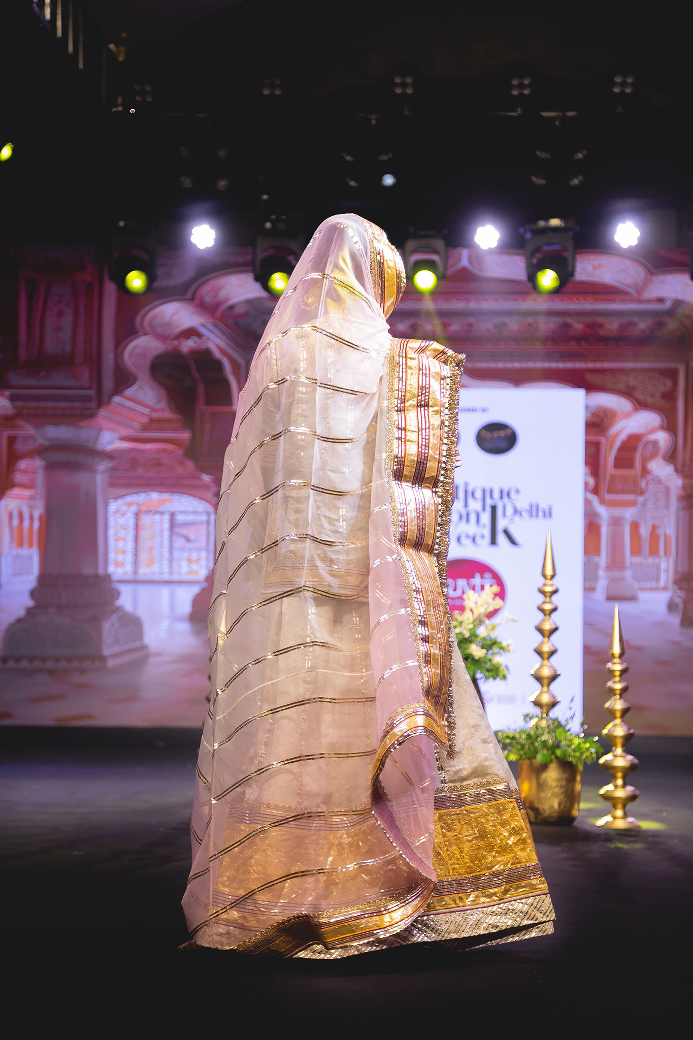 Cream Jacquard Tissue Copper Laffa Gota  Handwork  Poshak (Unstitched)