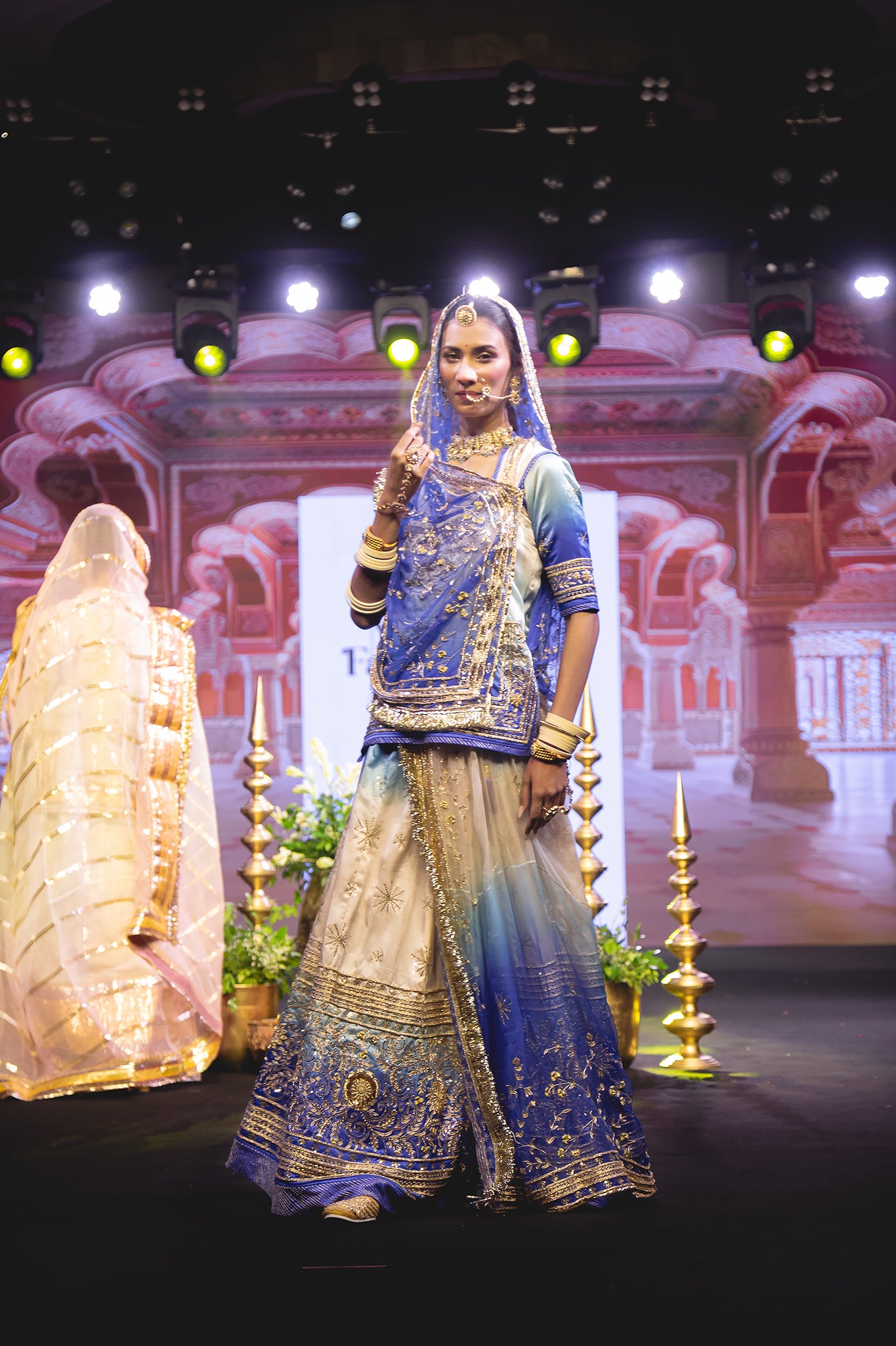 Blue Off White Shaded Pure Satin Dapka Aari Zardozi Sequins Tari Handwork  Poshak (Unstitched)