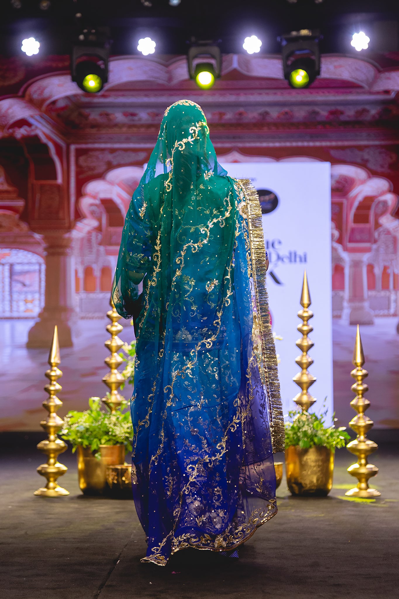 Peacock Shaded Pure Satin Aari Tari Zardozi  Handwork  Poshak With Pure Odhana  (Unstitched)
